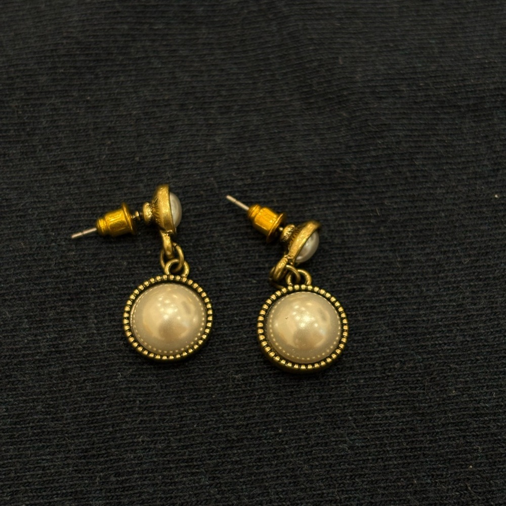Elegant Gold and Cream Drop Earrings